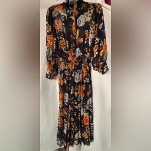 Kate and Lily Sz 14 Floral Maxi Dress Tiered Lined Skirt Puff Sleeves Sheer